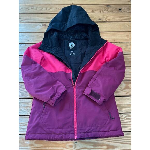 Volcom Girl’s Hooded Ski Coat Jacket Size Large (12 Years) Pnk Full Zip - Picture 1 of 7
